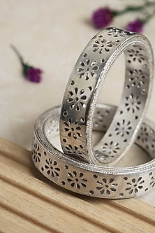 White Finish Chitai Dragon Temple Kada In Sterling Silver