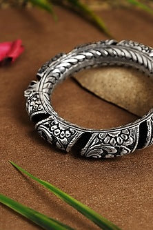 White Finish Temple Bangles In Sterling Silver (Set Of 2)