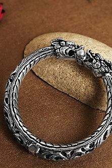 White Finish Dragon Chitai Temple Kada In Sterling Silver