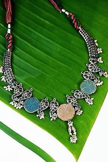 White Finish Multi-Colored Quartz & Kempstone Tribal Long Necklace In Sterling Silver