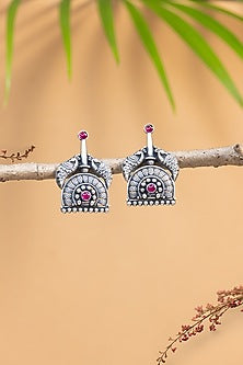 White Finish Onyx Temple Stud Earrings In Sterling Silver