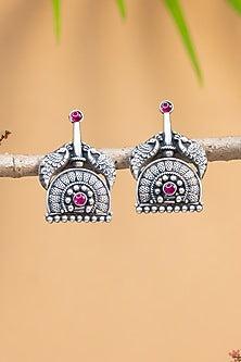 White Finish Onyx Temple Stud Earrings In Sterling Silver