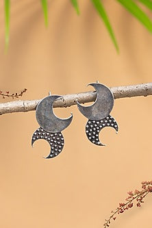 White Finish Dual Moon Earrings In Sterling Silver