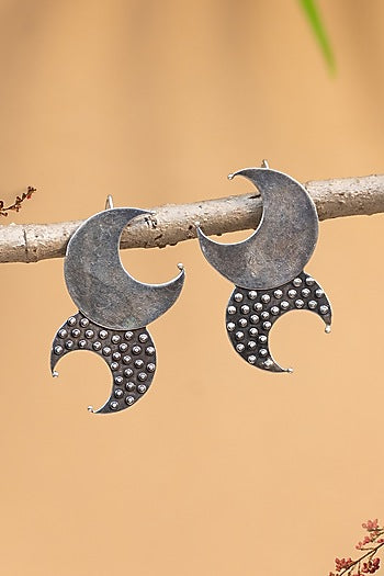 White Finish Dual Moon Earrings In Sterling Silver