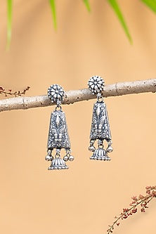 White Finish Onyx Temple Dangler Earrings In Sterling Silver