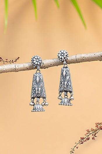 White Finish Onyx Temple Dangler Earrings In Sterling Silver