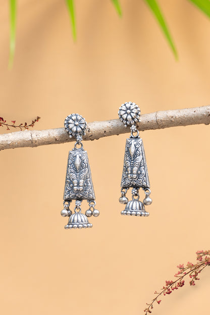 White Finish Onyx Temple Dangler Earrings In Sterling Silver
