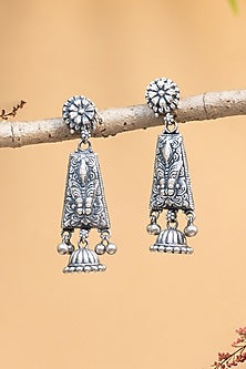 White Finish Onyx Temple Dangler Earrings In Sterling Silver