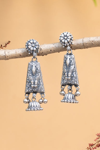 White Finish Onyx Temple Dangler Earrings In Sterling Silver