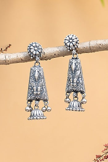 White Finish Onyx Temple Dangler Earrings In Sterling Silver