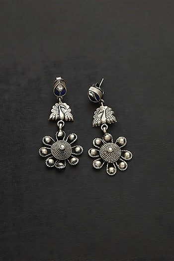 White Finish Kundan Polki Temple Peacock Earrings In Sterling Silver