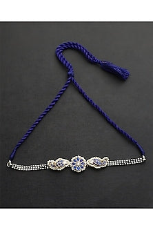 Two-Tone Finish Blue Kundan Polki Choker Necklace In Sterling Silver