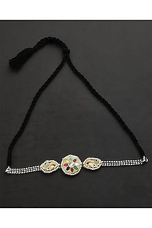 Two-Tone Finish Multi-Colored Kundan Polki Temple Choker Necklace In Sterling Silver