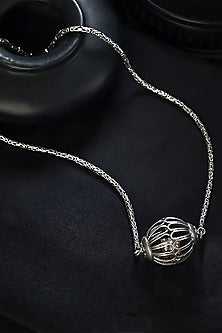 White Finish Kundan Polki Ball Necklace In Sterling Silver