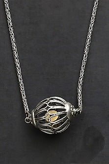 White Finish Kundan Polki Ball Necklace In Sterling Silver