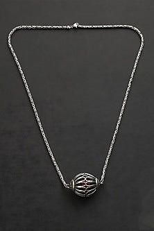 White Finish Red Kundan Polki Ball Necklace In Sterling Silver
