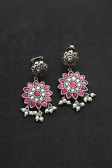 White Finish Pink & White Kundan Polki Temple Choker Necklace Set In Sterling Silver