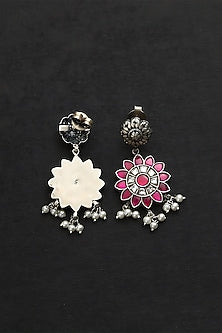 White Finish Pink & White Kundan Polki Temple Choker Necklace Set In Sterling Silver
