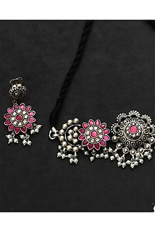 White Finish Pink & White Kundan Polki Temple Choker Necklace Set In Sterling Silver