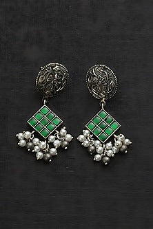White Finish Green & Red Kundan Polki Temple Choker Necklace Set In Sterling Silver