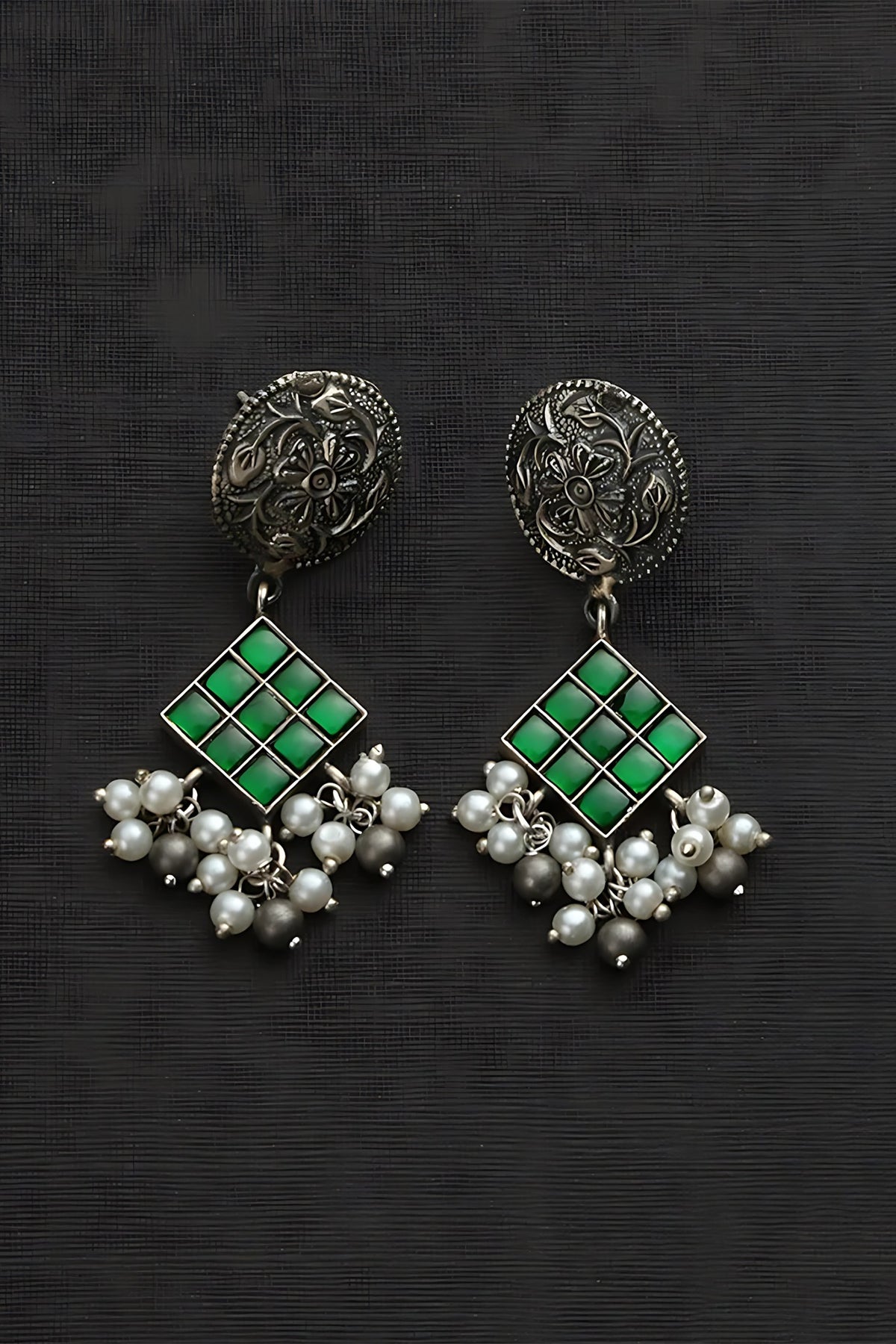 White Finish Green & Red Kundan Polki Temple Choker Necklace Set In Sterling Silver