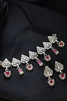 White Finish Pink Kundan Polki Temple Choker Necklace Set In Sterling Silver