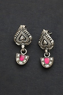 White Finish Pink Kundan Polki Temple Choker Necklace Set In Sterling Silver