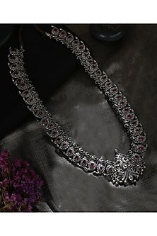 White Finish Red & Green Kempstone Tribal Necklace In Sterling Silver