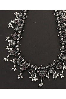 White Finish Red & Green Kempstone Tribal Necklace In Sterling Silver