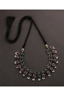 White Finish Red & Green Kempstone Tribal Necklace In Sterling Silver