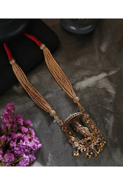 White Finish Gold & Green Kempstone Tribal Necklace In Sterling Silver