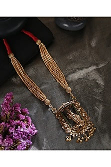 White Finish Gold & Green Kempstone Tribal Necklace In Sterling Silver