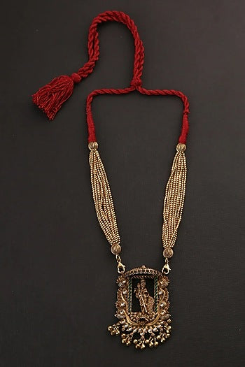 White Finish Gold & Green Kempstone Tribal Necklace In Sterling Silver