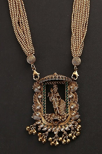 White Finish Gold & Green Kempstone Tribal Necklace In Sterling Silver