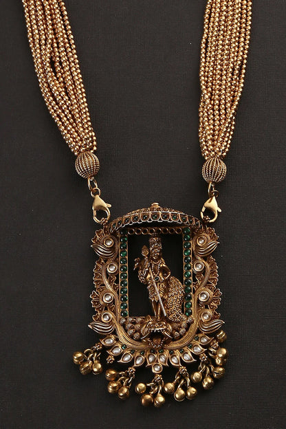 White Finish Gold & Green Kempstone Tribal Necklace In Sterling Silver