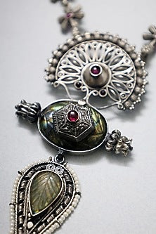 White Finish Temple Peacock Long Necklace In Sterling Silver