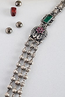 White Finish Kempstone Tribal Temple Layered Necklace In Sterling Silver