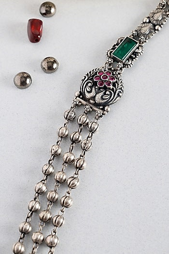 White Finish Kempstone Tribal Temple Layered Necklace In Sterling Silver