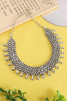 White Finish CZ Temple Tribal Necklace In Sterling Silver