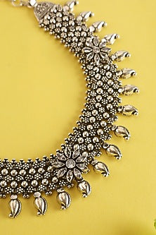 White Finish CZ Temple Tribal Necklace In Sterling Silver
