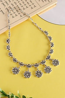 White Finish CZ Temple Long Necklace In Sterling Silver