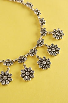 White Finish CZ Temple Long Necklace In Sterling Silver