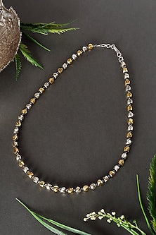 Two Tone Finish Temple Beaded Long Ashtamani Necklace In Sterling Silver