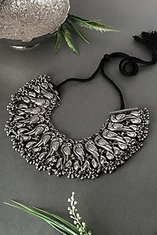 White Finish Peacock Ghungroo Necklace In Sterling Silver