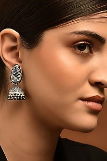 White Finish Tribal Jhumka Earrings In Sterling Silver
