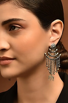 White Finish Tribal Dangler Earrings In Sterling Silver