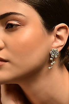 White Finish Cubic Zirconia Tribal Dangler Earrings In Sterling Silver