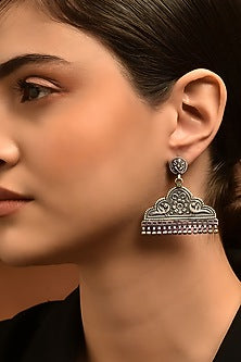 White Finish Tribal Dangler Earrings In Sterling Silver