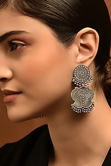 White Finish Tribal Dangler Earrings In Sterling Silver