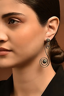 White Finish Tribal Dangler Earrings In Sterling Silver
